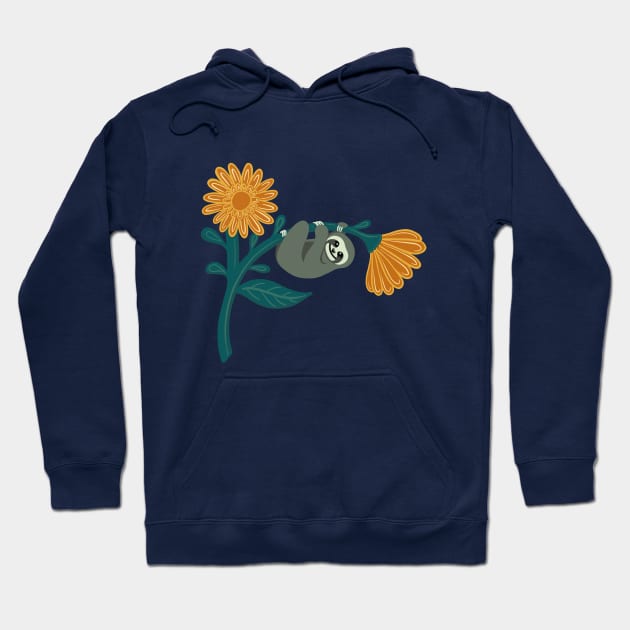 Happy sloths & giant daisies - Mustard Hoodie by NewBranchStudio